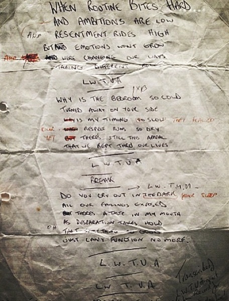 Handwritten lyrics for 