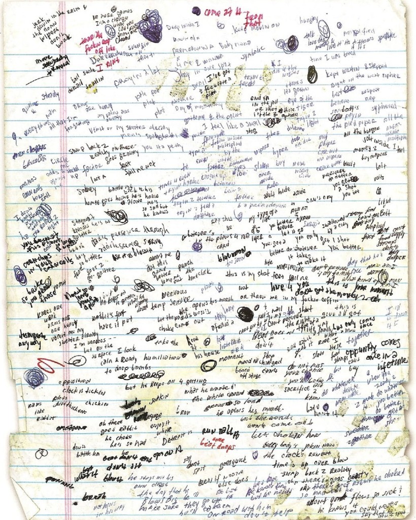 Eminem's hand written lyrics for Lose Yourself.